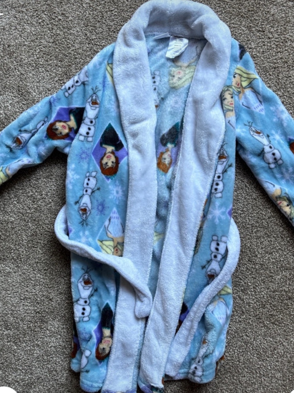 Disney Light Blue Frozen Plush Robe with Character Print Olaf Anna girls size 6